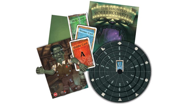 Exit The Game Escape Room game, haunted rollercoaster, game cards and pieces