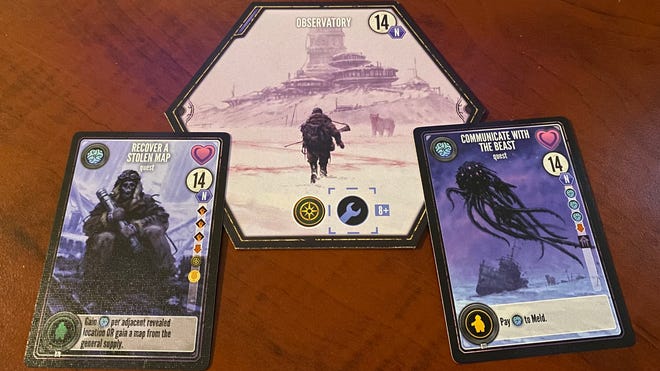 An image of location and quest cards from Expeditions.