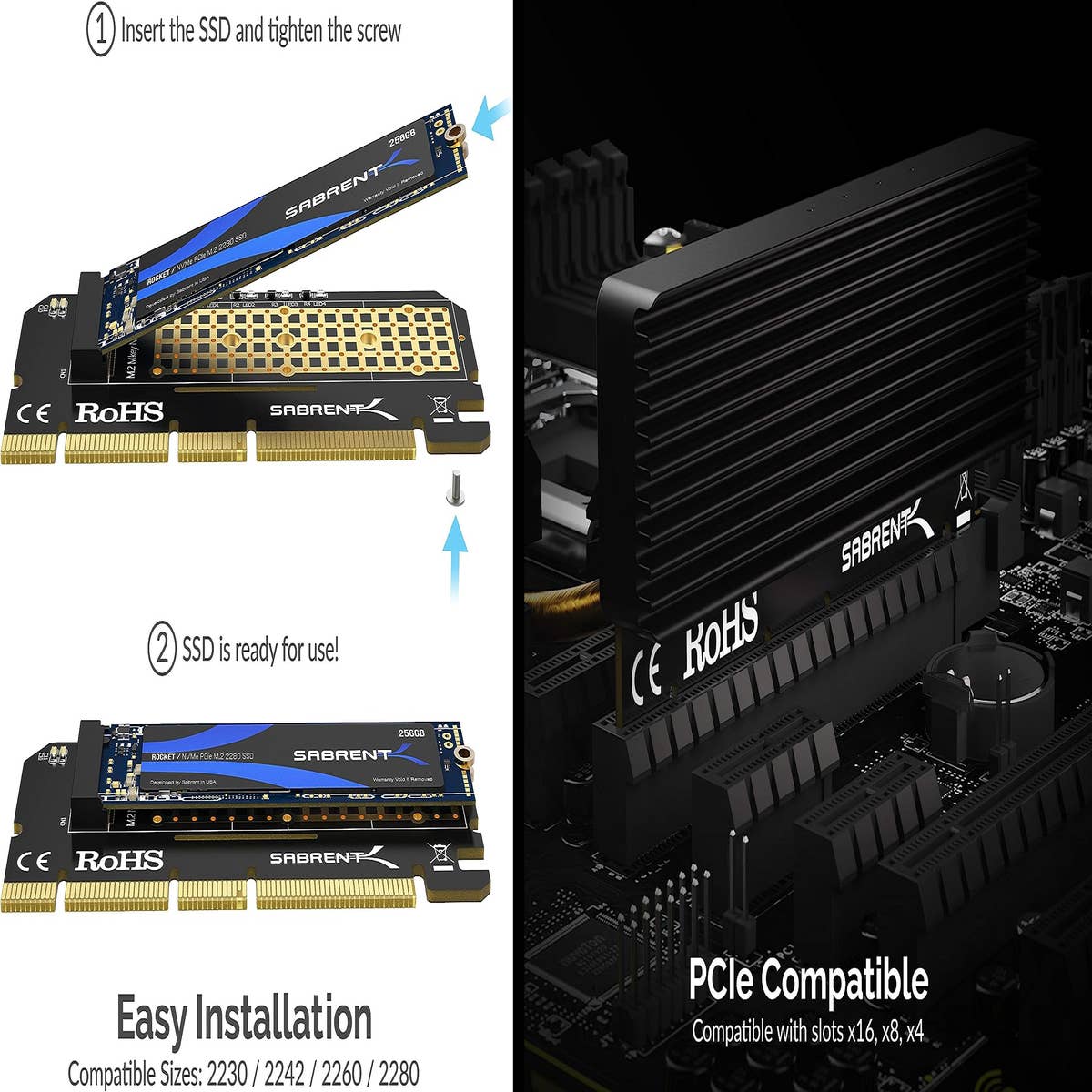 4-Drive M.2 NVMe SSD to PCIe 3.0 x4 Adapter Card - Sabrent