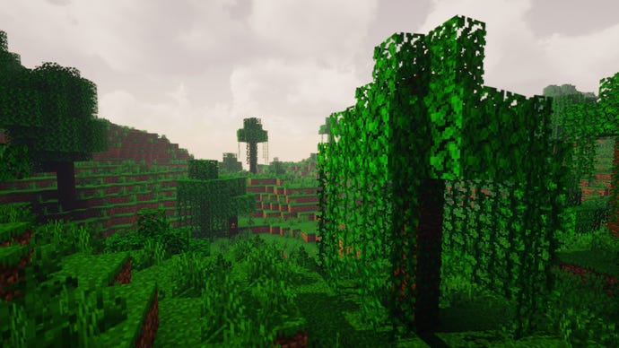 A jungle landscape in Minecraft.