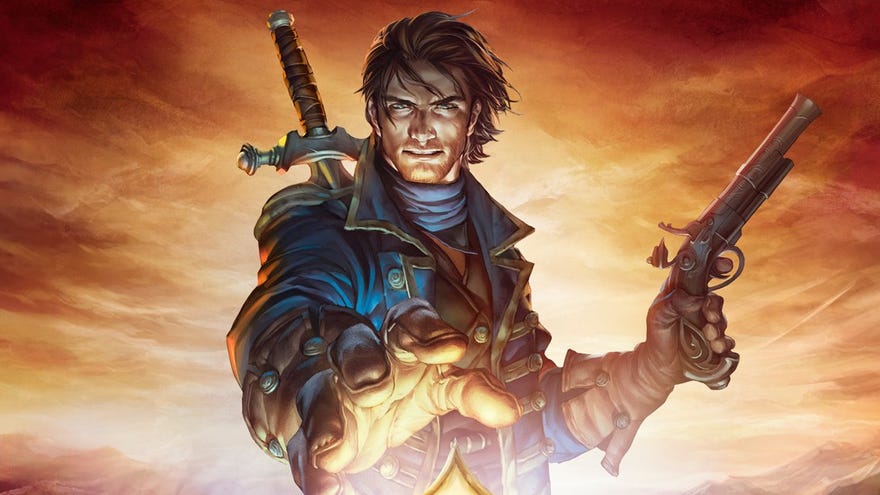 Our hero reaches for the crown on Fable 3's box art.