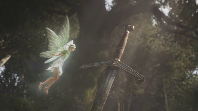 Criatura hada mira fijamente una espada oxidada en el tráiler de reinicio de Fable