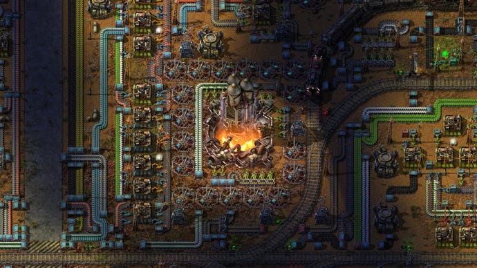 Bustling industry in a Factorio screenshot.