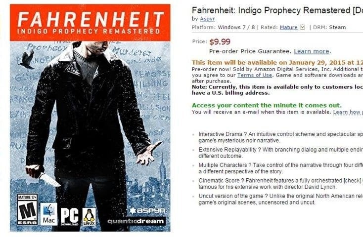 Fahrenheit: Indigo Prophecy Remastered Is Coming To Steam | Eurogamer.net