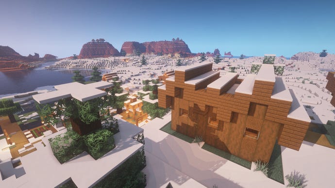 A Minecraft screenshot of a landscape displayed using the Faithful Texture Pack.