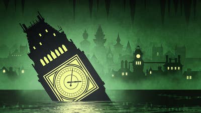 Fallen London art showing the top of Big Ben submerged in water, with the top jutting out at a 45-degree angle