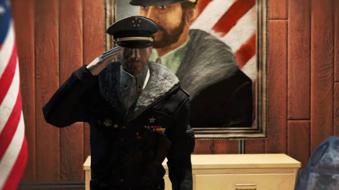 A character from America Rising 2 in Fallout 4.