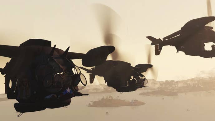بعض الطيور الدوارة تحلق في لعبة Fallout 4.