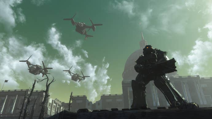 Un soldado del Enclave en Fallout 4: la versión de Fallout 3 de Capital Wasteland.