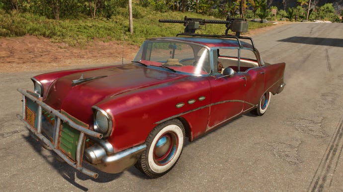 A screenshot of Juan's 1956 Beaumont Valentina Ride in Far Cry 6.