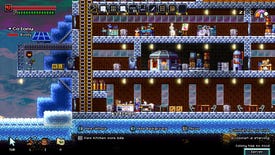 A 2D sprite art building in side profile, showing a kitchen and science equipment inside, in Farworld Pioneers.