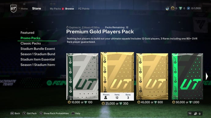Featured promo player packs in the FIFA Ultimate Team store in EA Sports FC 24