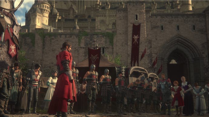 King en een menigte in een kasteelgebied in Final Fantasy 16
