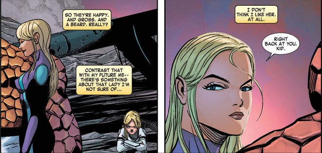 Valeria Richards glaring at her younger self