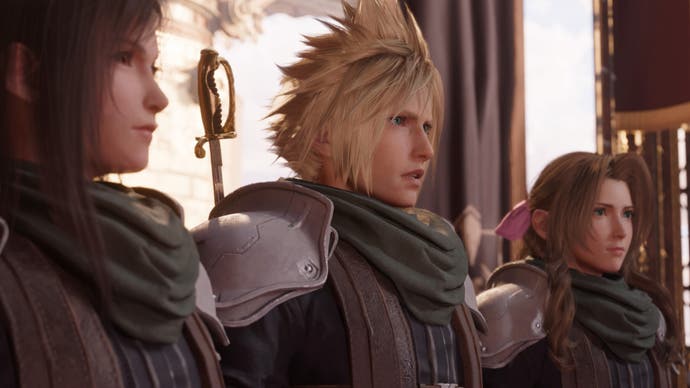 ff7 rebirth tifa cloud and aerith on the catwalk at the junon fashion show