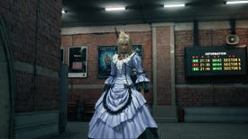 Cloud wearing his Gorgeous dress in Final Fantasy VII Remake.