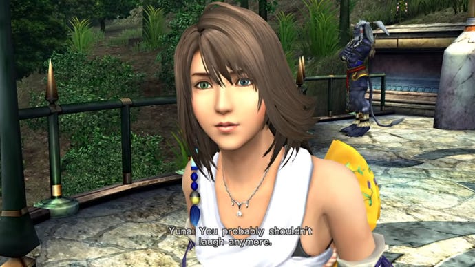 Yuna tells Tidus he should stop laughing in Final Fantasy X