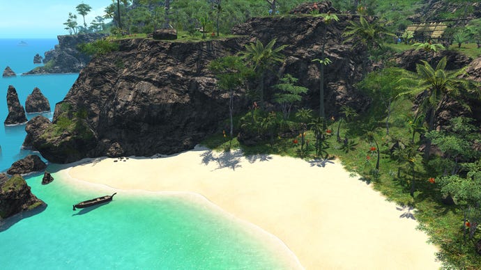 A beach on the edge of turquoise waters in Final Fantasy 14's Island Sanctuary update coming in 6.2.