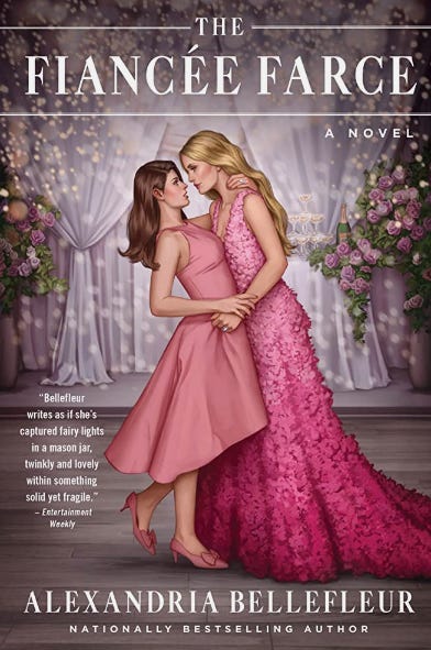 Illustrated book cover featuirng two women dancing in pink dresses