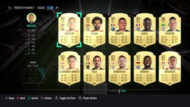 Player cards in a screenshot of Fifa 21's Ultimate Team mode.