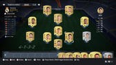 The FIFA 23 Ultimate Team squad screen, showing a squad of full chemistry players