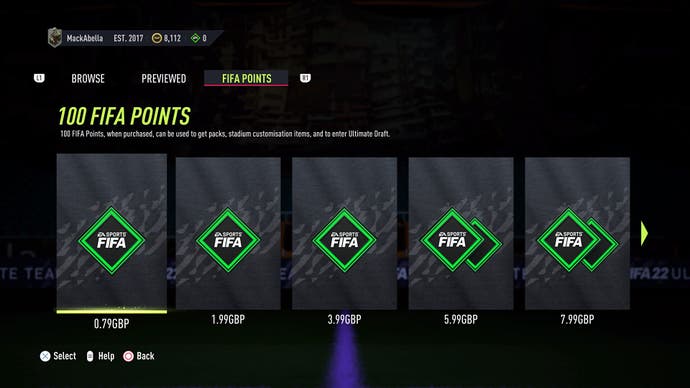 FIFA 22 Ultimate Team microtransactions