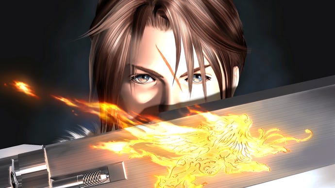 Grafika Squall Leonhart trzyma swój strzelblade z Final Fantasy VIII
