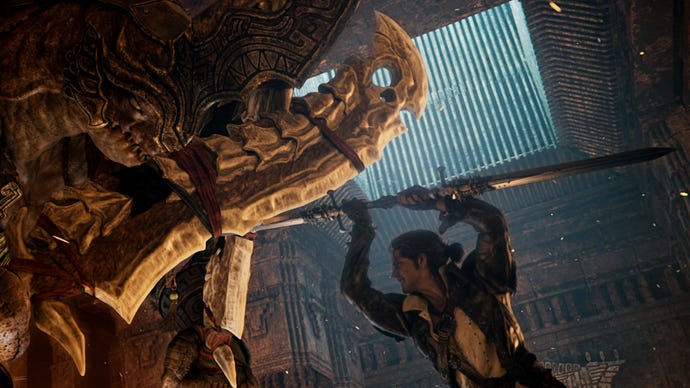 Final Fantasy 14's Viper confronts Gulool Ja Ja in a screenshot from upcoming expansion Dawntrail