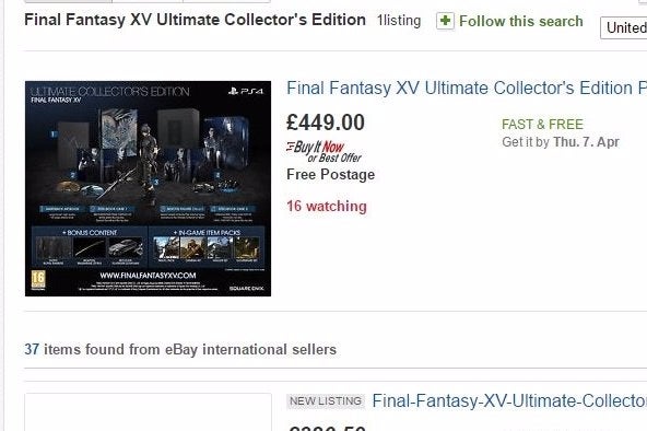 Final Fantasy 15 Ultimate Collector's Edition eBay scalpers