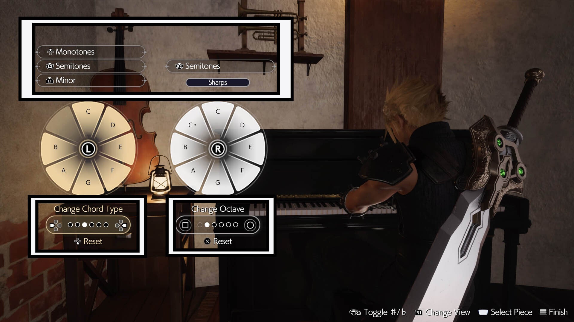 Final Fantasy 7 Rebirth Cloud настройки игры на фортепиано