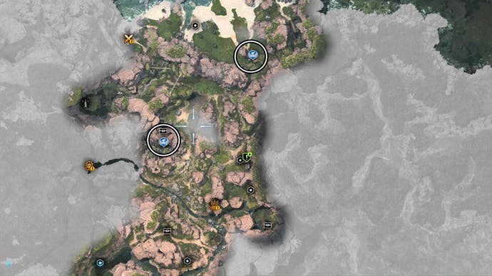 A map of the Gongaga region with two chocobo stop locations circled.
