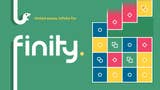 Finity logo with a colourful game board to the right