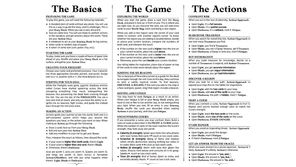 An image of a page from Firelights RPG