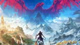 Artwork for Horizon: Call of the Mountain showing back of Aloy in front of grand mountain range with red bird in the sky