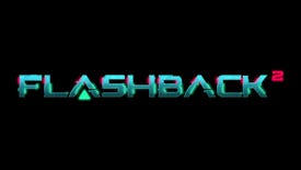 A logo for Flashback 2, showing the words Flashback 2 on a black background and in a futuristic font.
