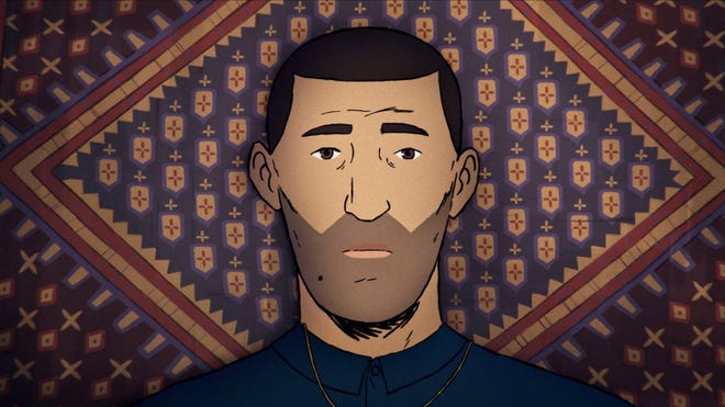 Still image of a man from the animated documentary Flee