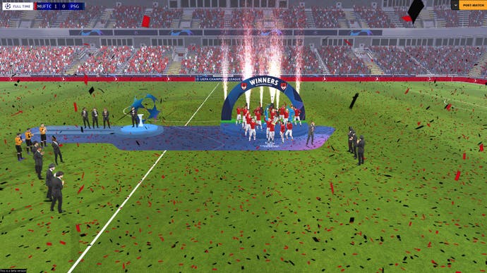 FM24 screenshot of my Manchester United side winning the Champions League