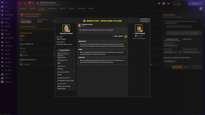 FM24 screenshot of an agent conversation about generating interest in players