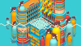 A maze amidst colourful architecture of towers and taps in a screenshot from Folds of a Separation.