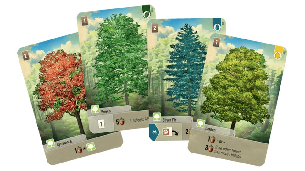 An image of cards from Forest Shuffle.
