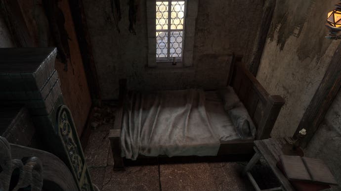 Forspoken, the image shows a bed in a Refuge.