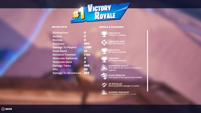 fortnite accolades and medals screen