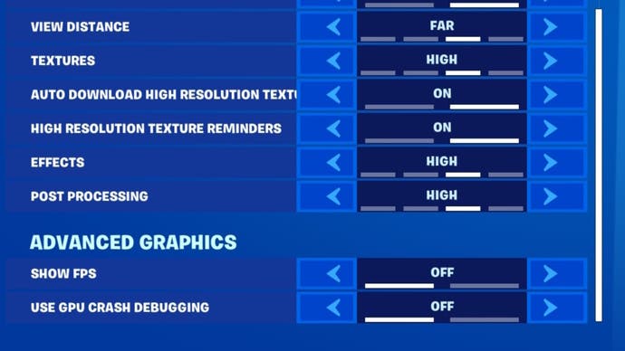 Fortnite, Advanced Graphics -Einstellung