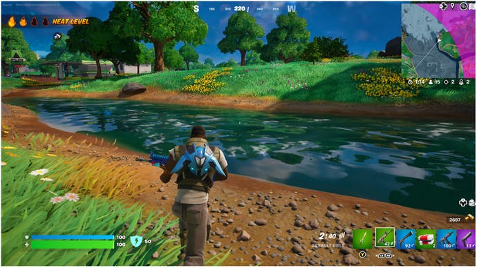 Fortnite, ein Charakter mit Stufe zwei Wärme vom Sturm