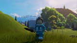 fortnite lego character on hill holding shortsword during the day