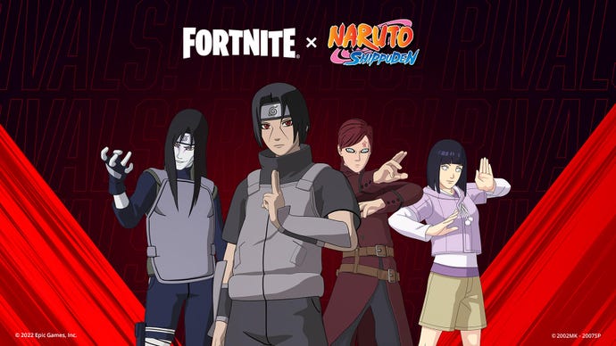 Naruto'nun rakipleri kırmızı ve siyah bir zemine karşı duruyor