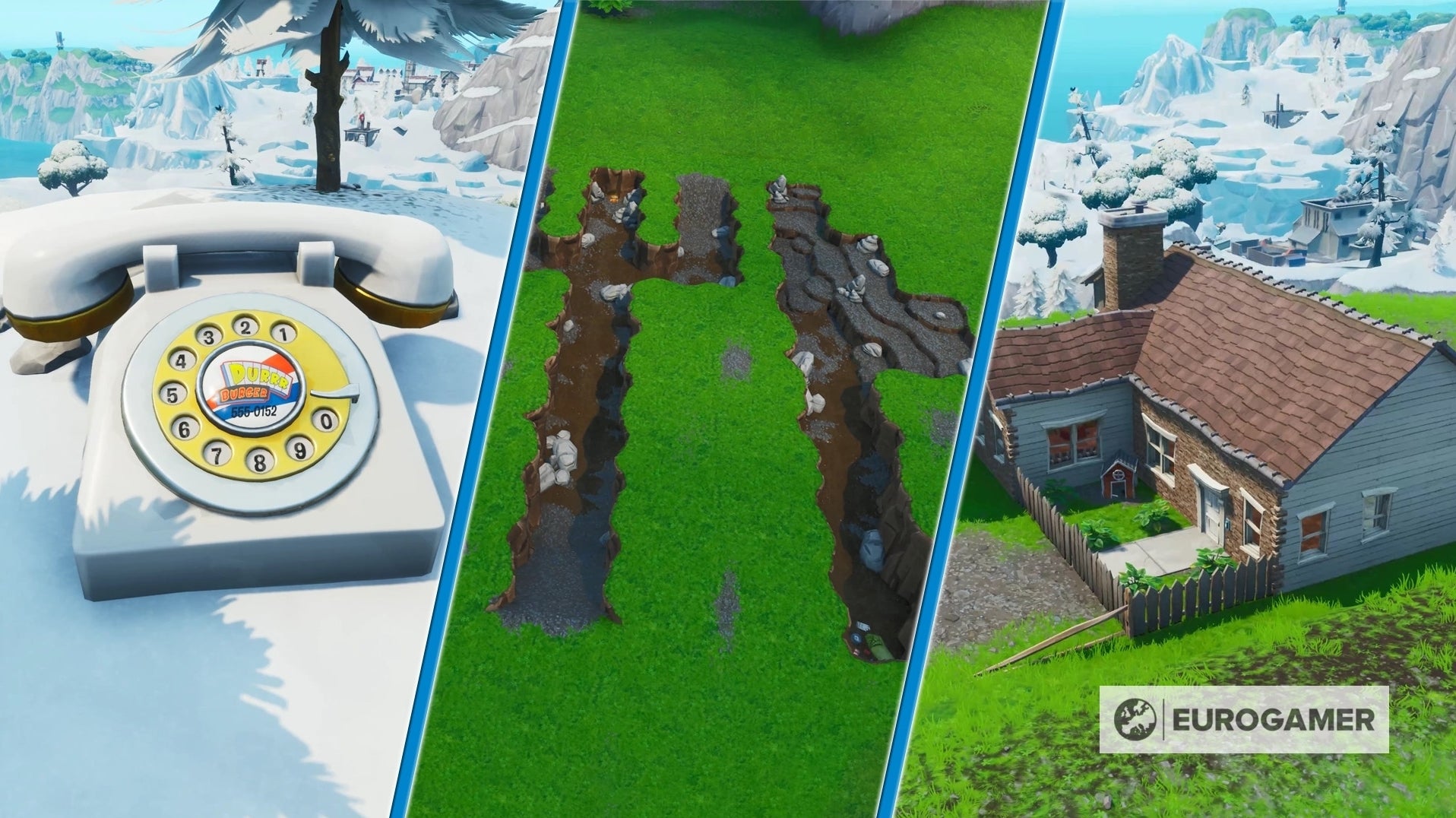 Fortnite Season 10 Suche zwischen Telefon, Gabelmesser und Haus voller