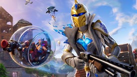 A knight wielding a shotgun and someone riding a hamster ball vehicle in artwork for Fortnite's Season OG