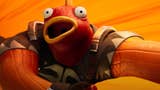 A still from Fortnite's Season 4 Chapter 4 trailer showing an extremely buff Fishsticks hurtling passed the camera with a surprised look on their face.