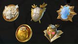 fortnite, six society medallions are placed on a black background.